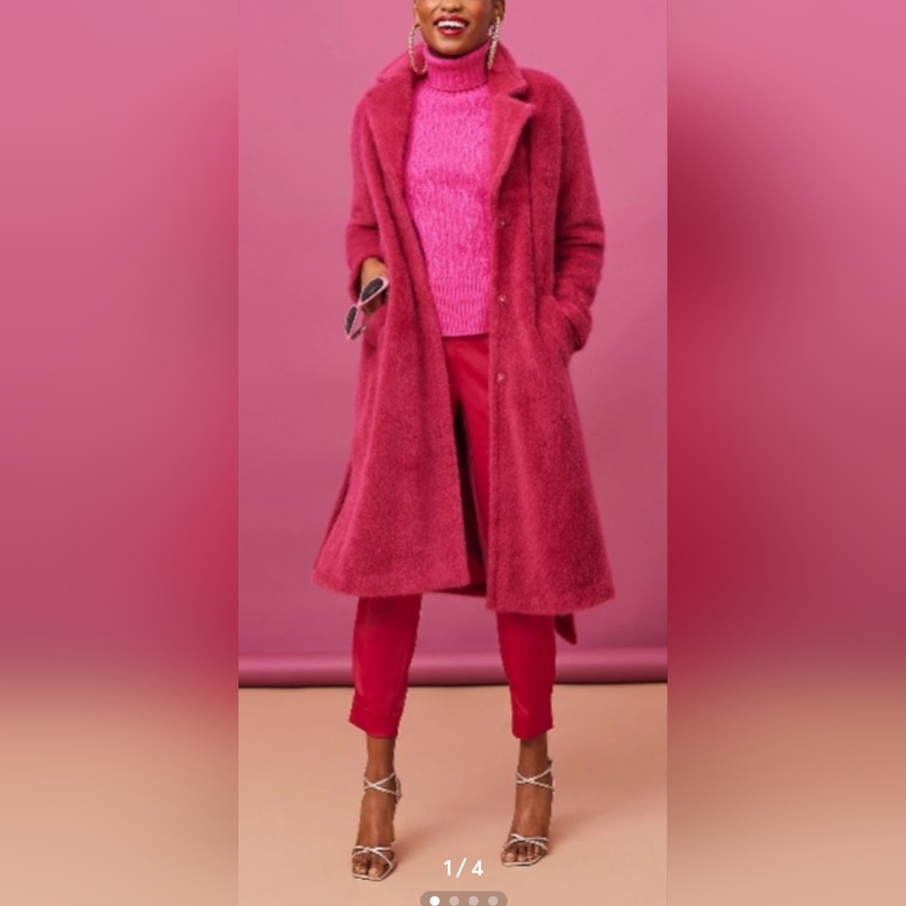 NWT 3X Plus Size Isaac Mizrahi Plush Faux Fur Wrap Long Coat Ruby Red